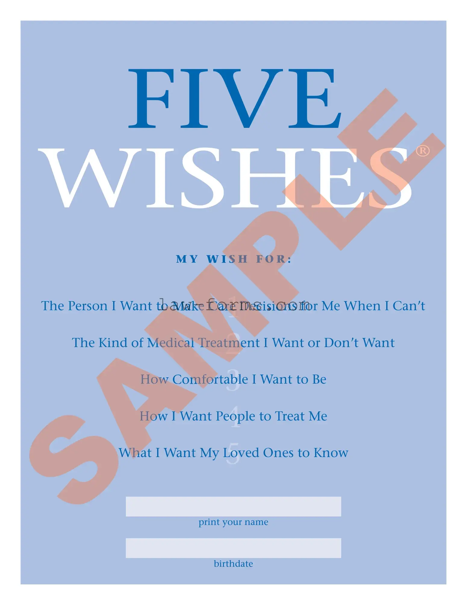 5 Wishes Document PDF Template