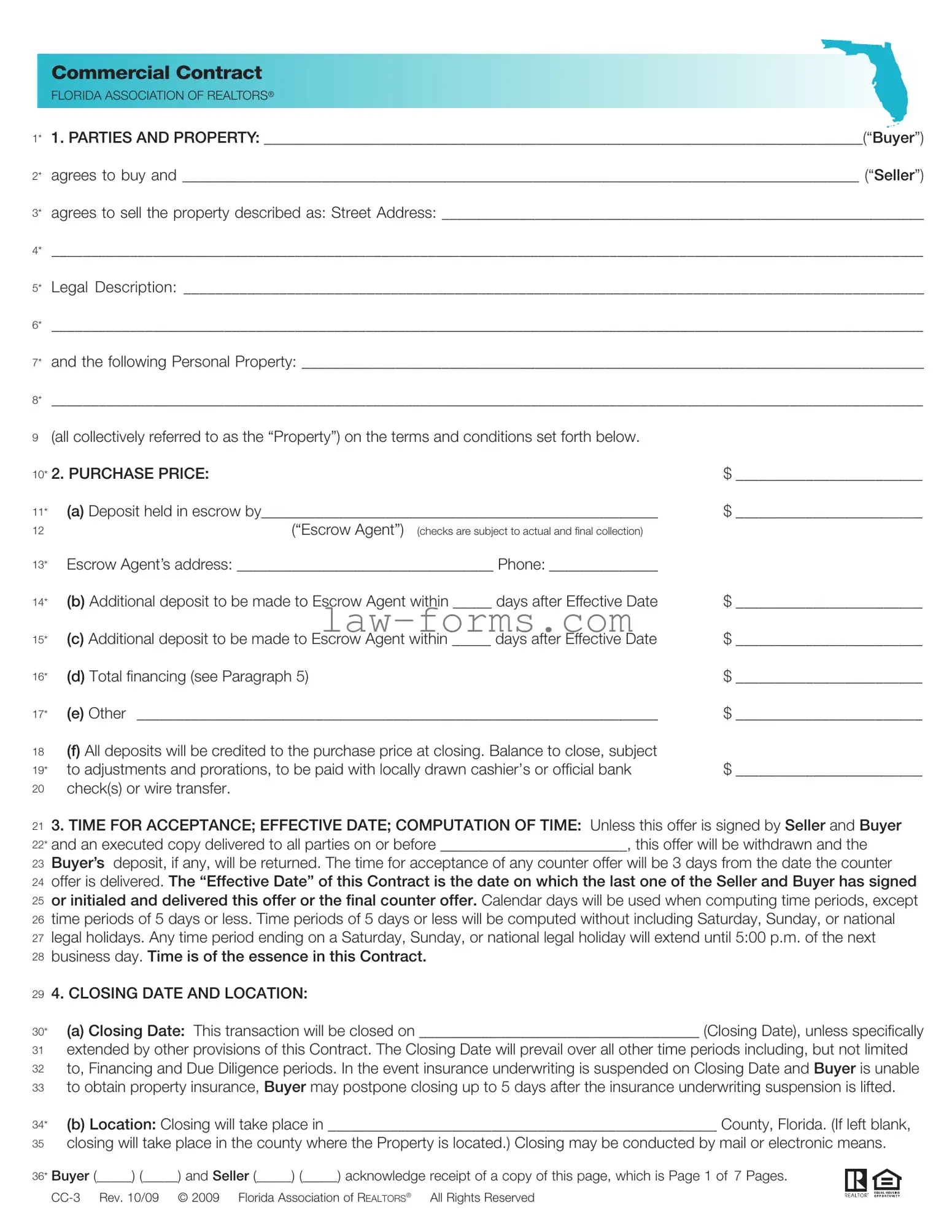 Florida Commercial Contract PDF Template