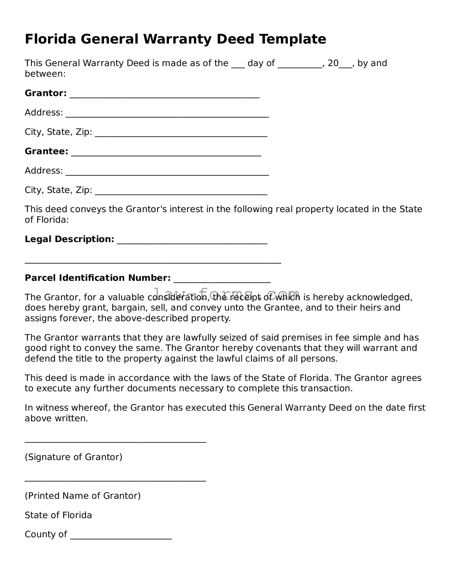 Valid Deed Form for Florida State