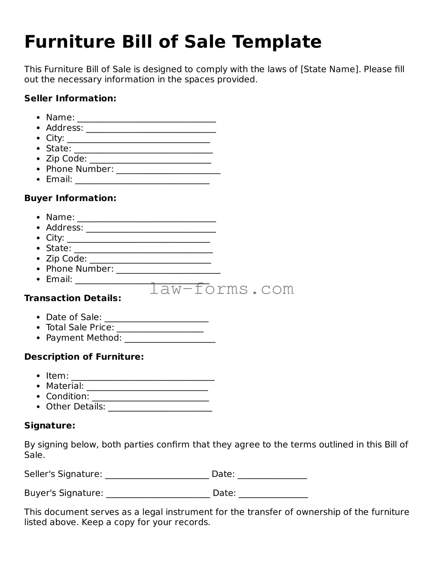 Valid Furniture Bill of Sale Template