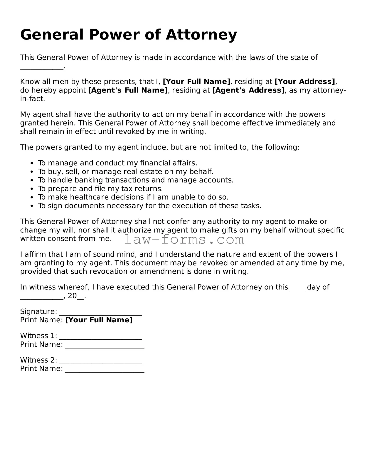 Valid General Power of Attorney Template