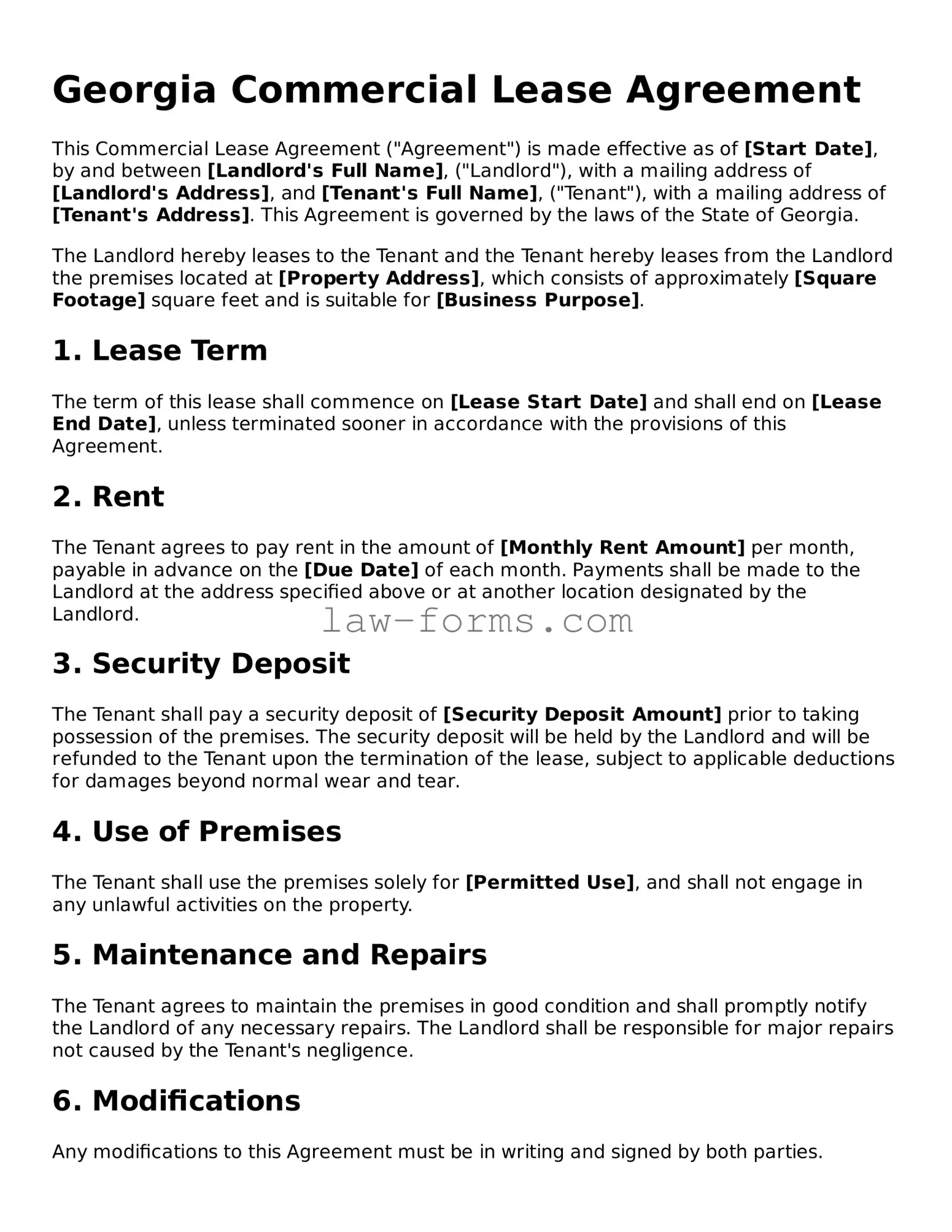 Valid Commercial Lease Agreement Form for Georgia State