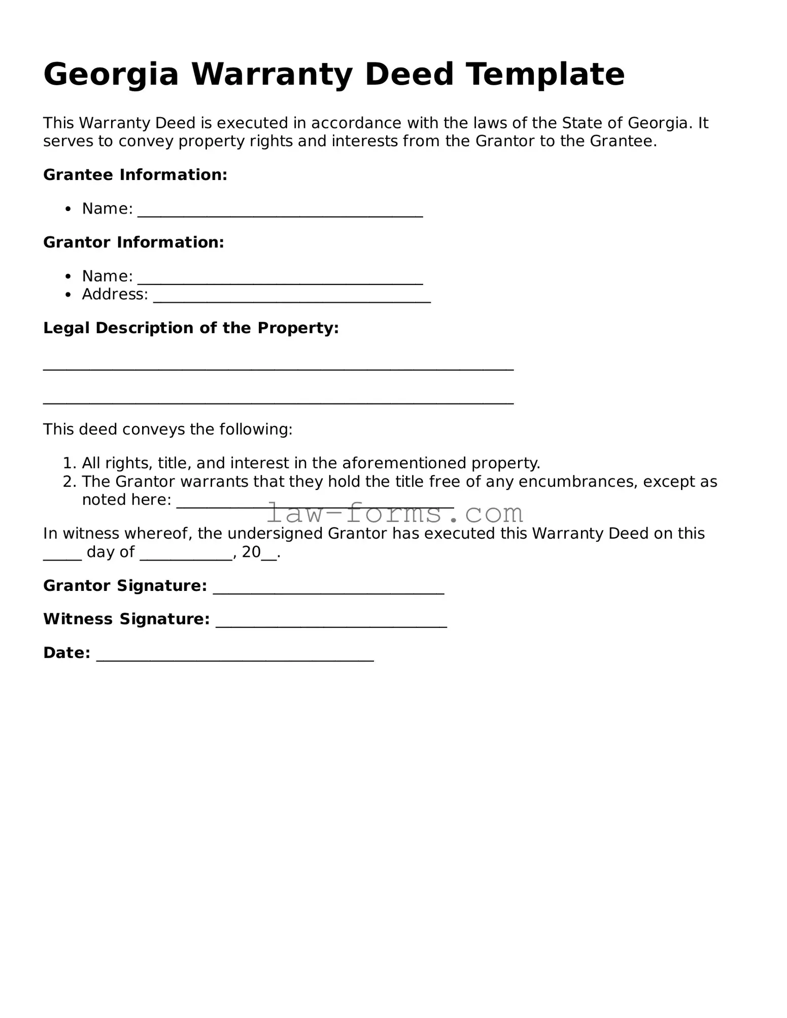 Valid Deed Form for Georgia State