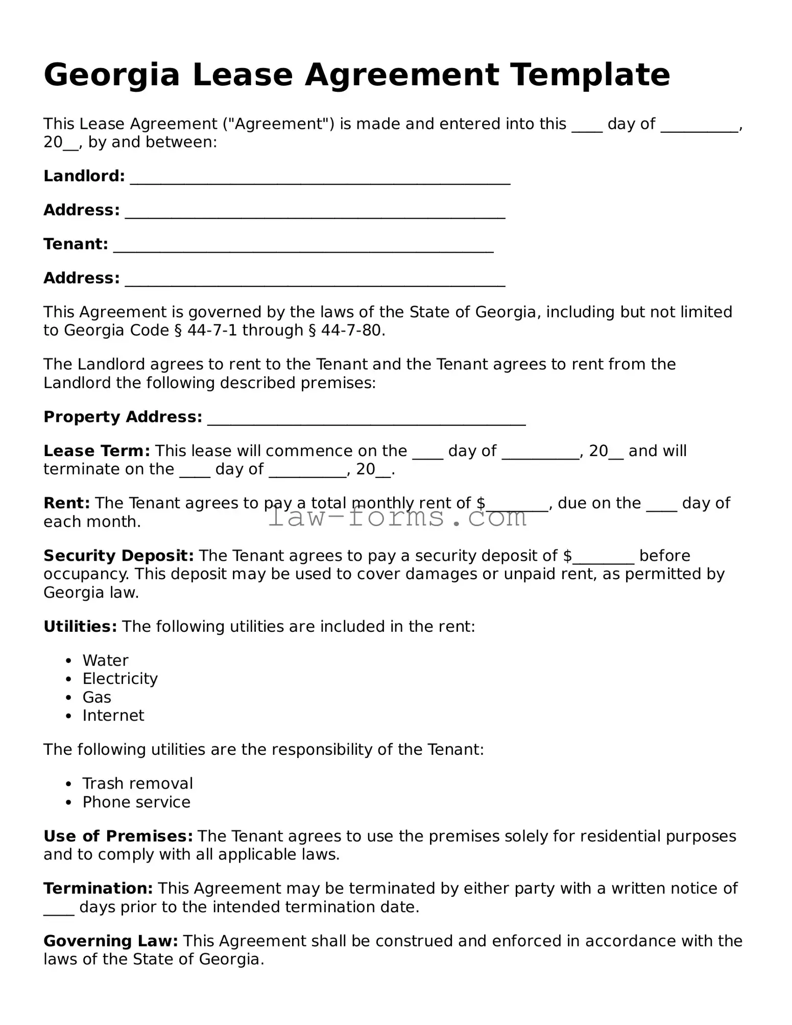 Valid Lease Agreement Form for Georgia State