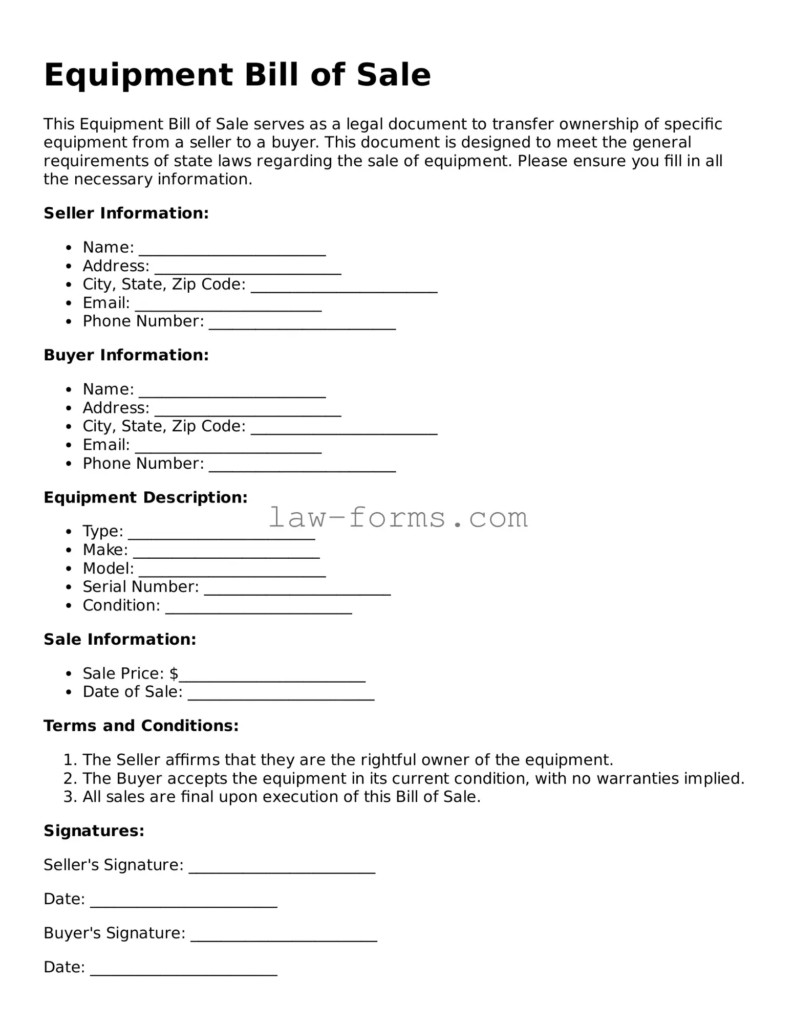 Valid Equipment Bill of Sale Template