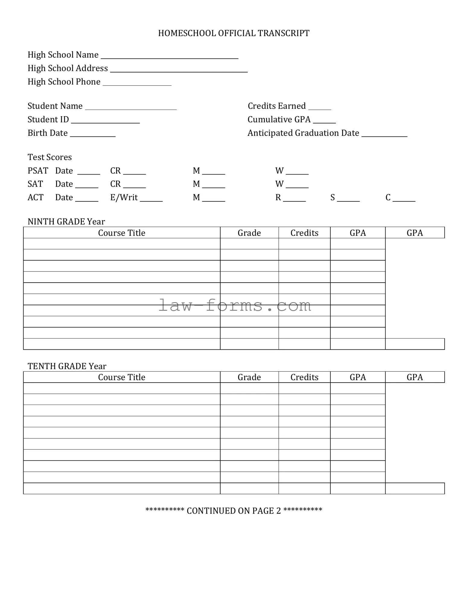 High School Transcript PDF Template