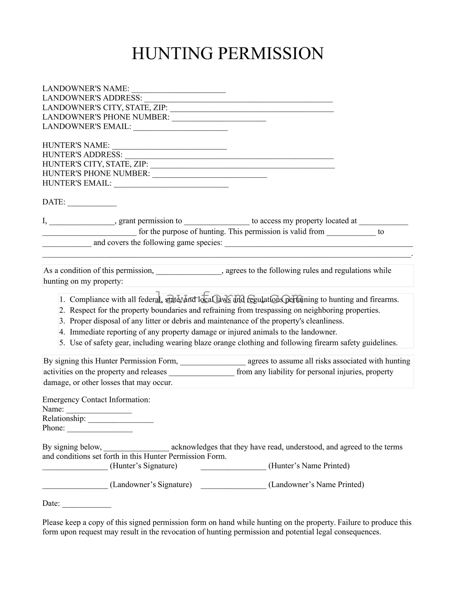 Hunter Permission PDF Template