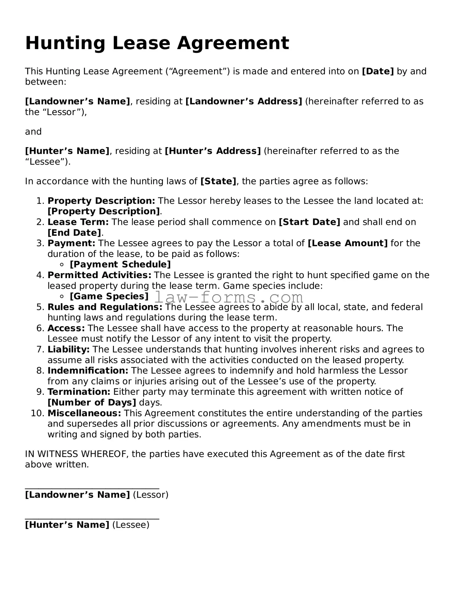 Valid Hunting Lease Agreement Template