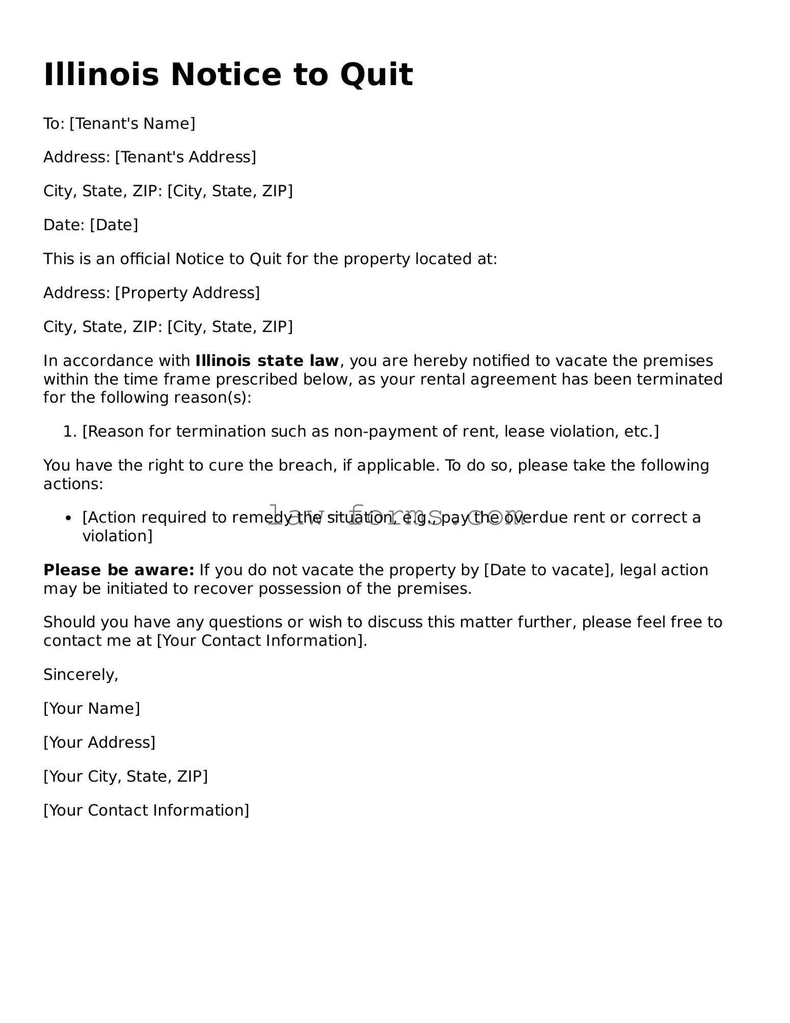 Valid Notice to Quit Form for Illinois State