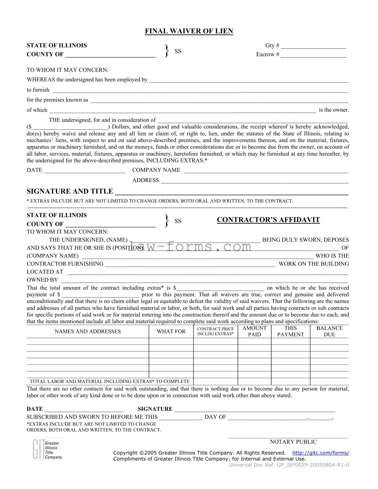 Illinois Final Waiver Of Lien PDF Template