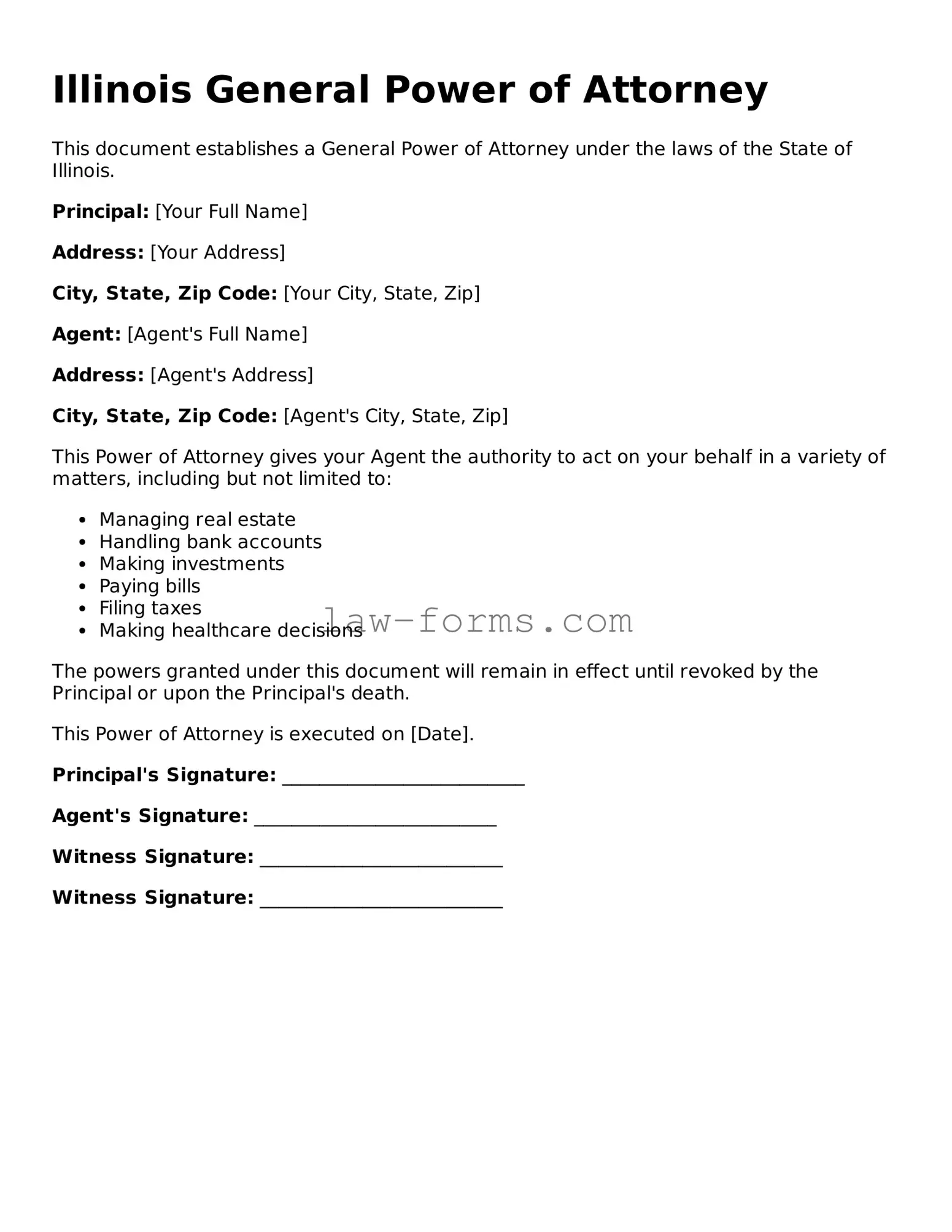 Valid General Power of Attorney Form for Illinois State