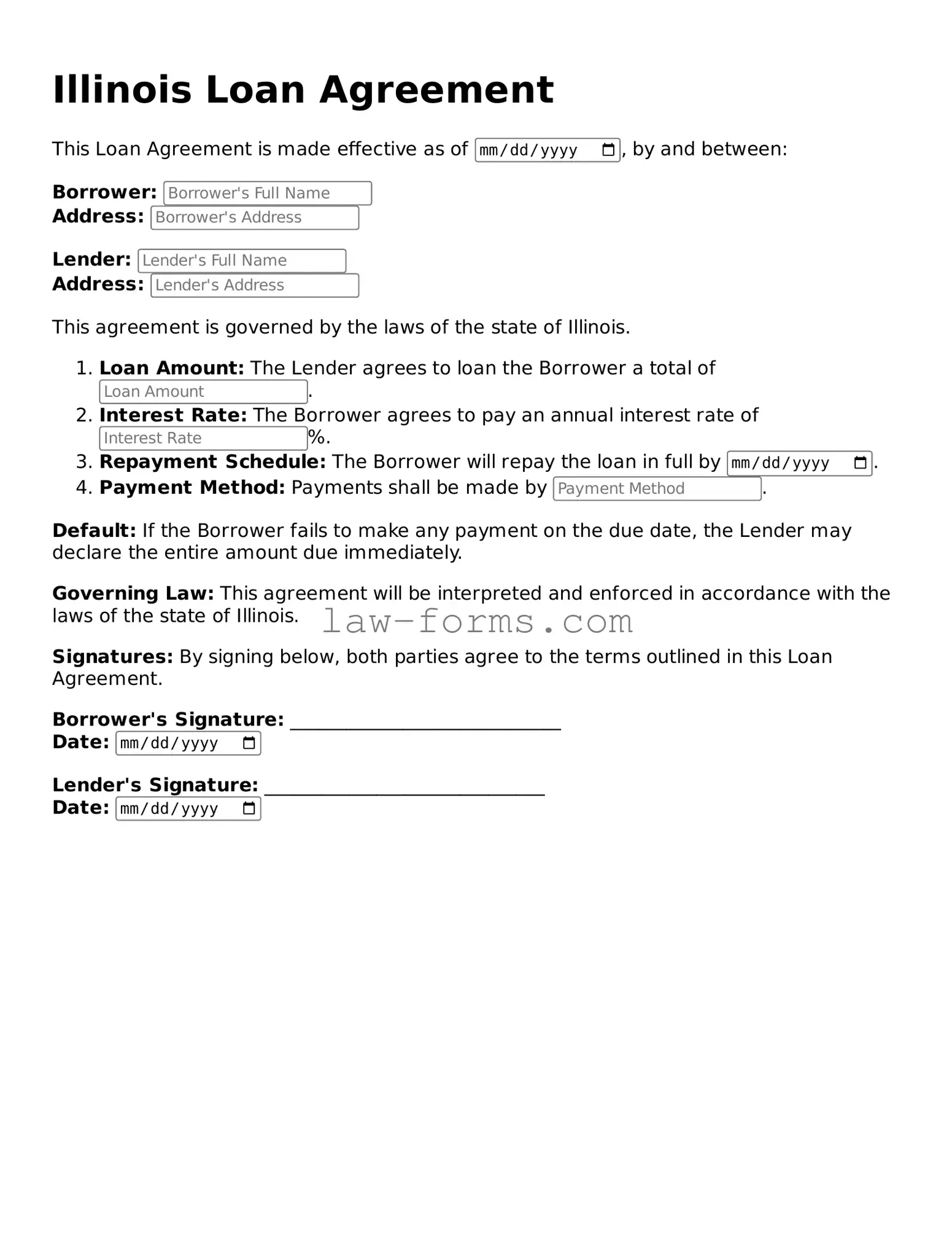 Valid Loan Agreement Form for Illinois State