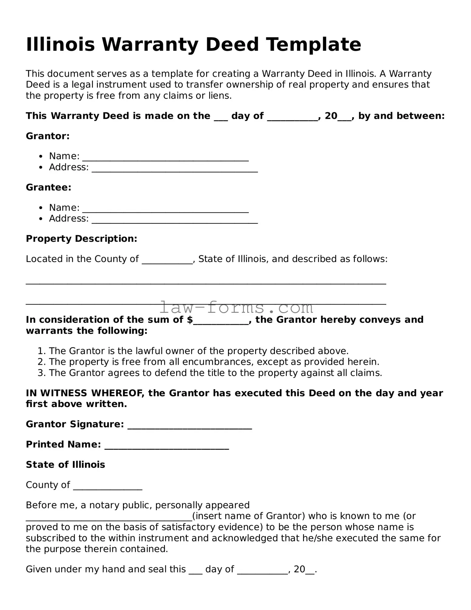 Valid Deed Form for Illinois State