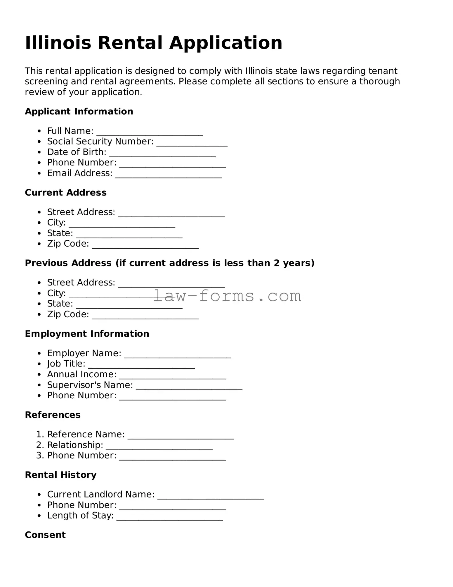 Valid Rental Application Form for Illinois State