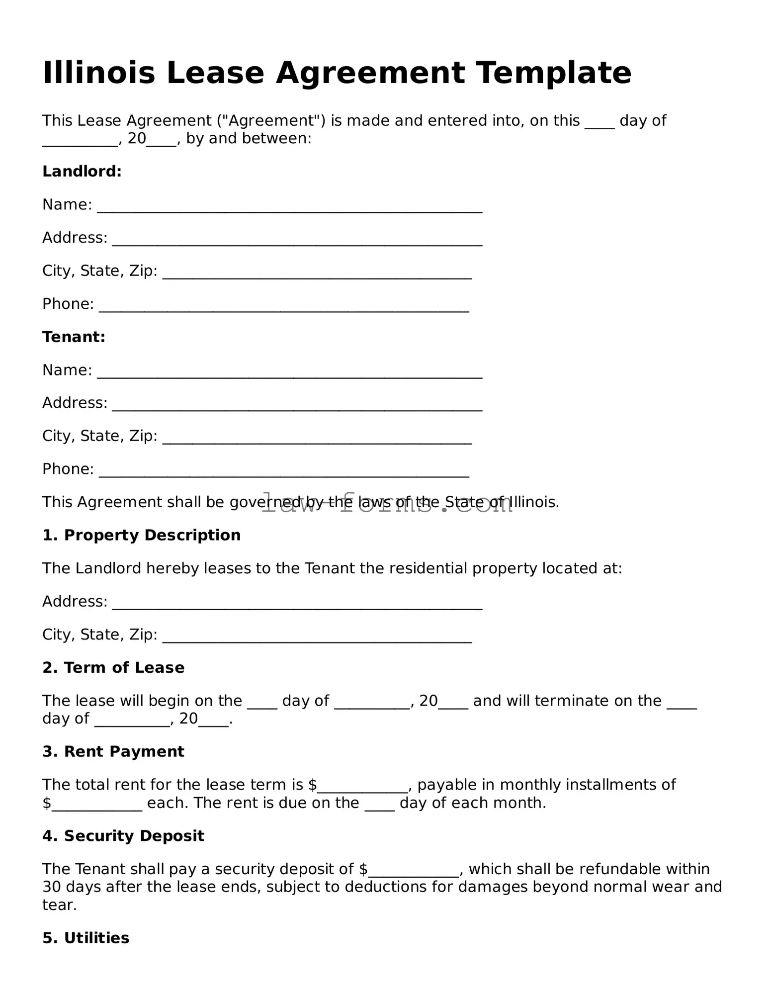 Valid Lease Agreement Form for Illinois State