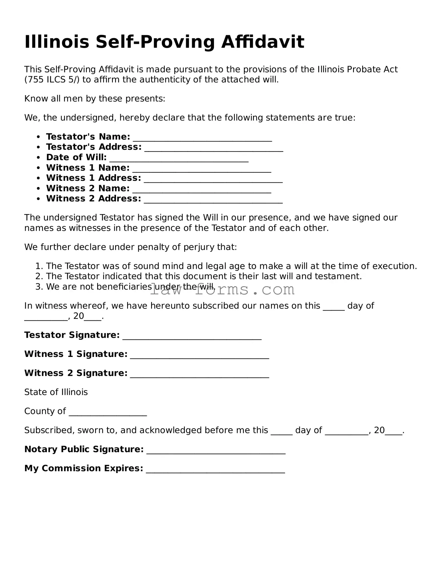 Valid Self-Proving Affidavit Form for Illinois State