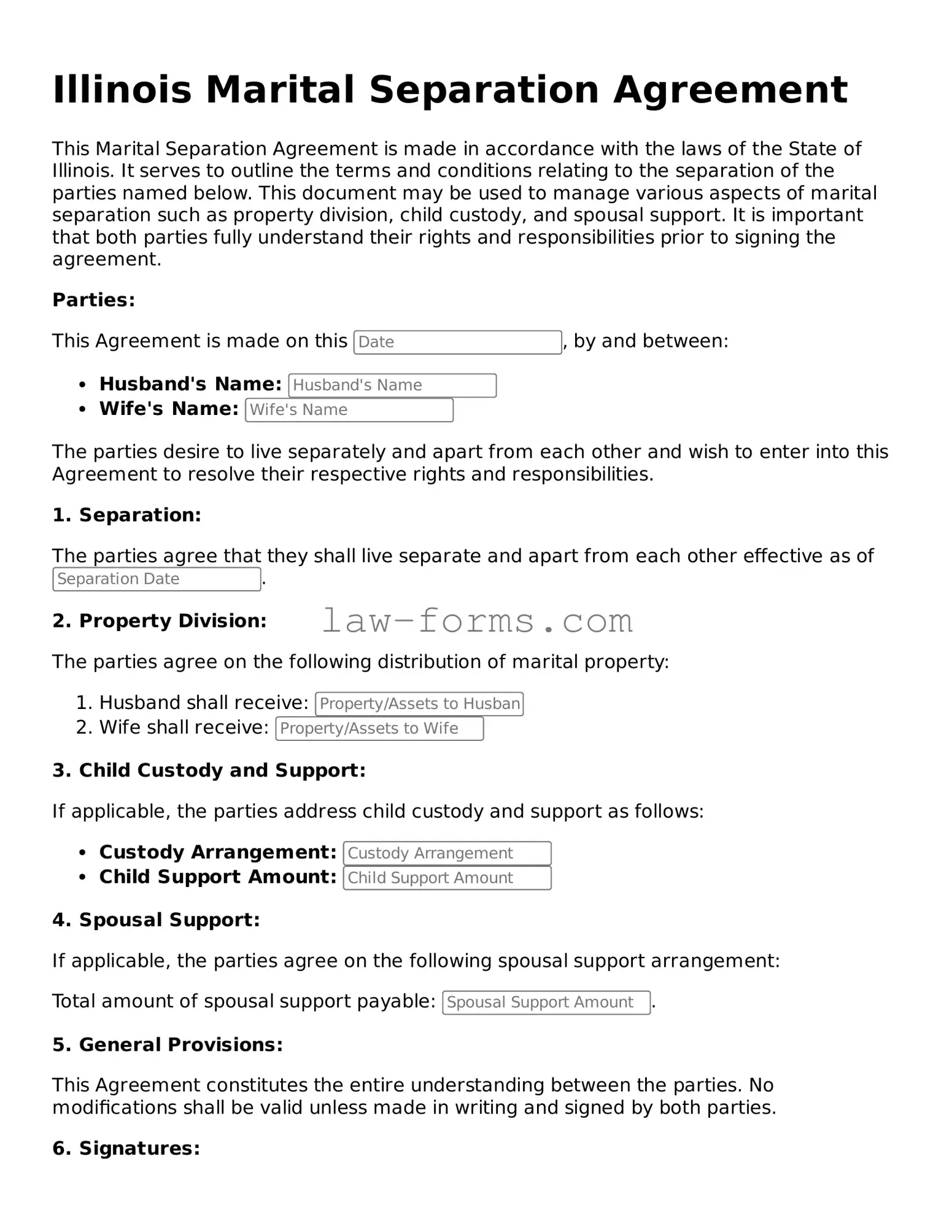 Valid Marital Separation Agreement Form for Illinois State