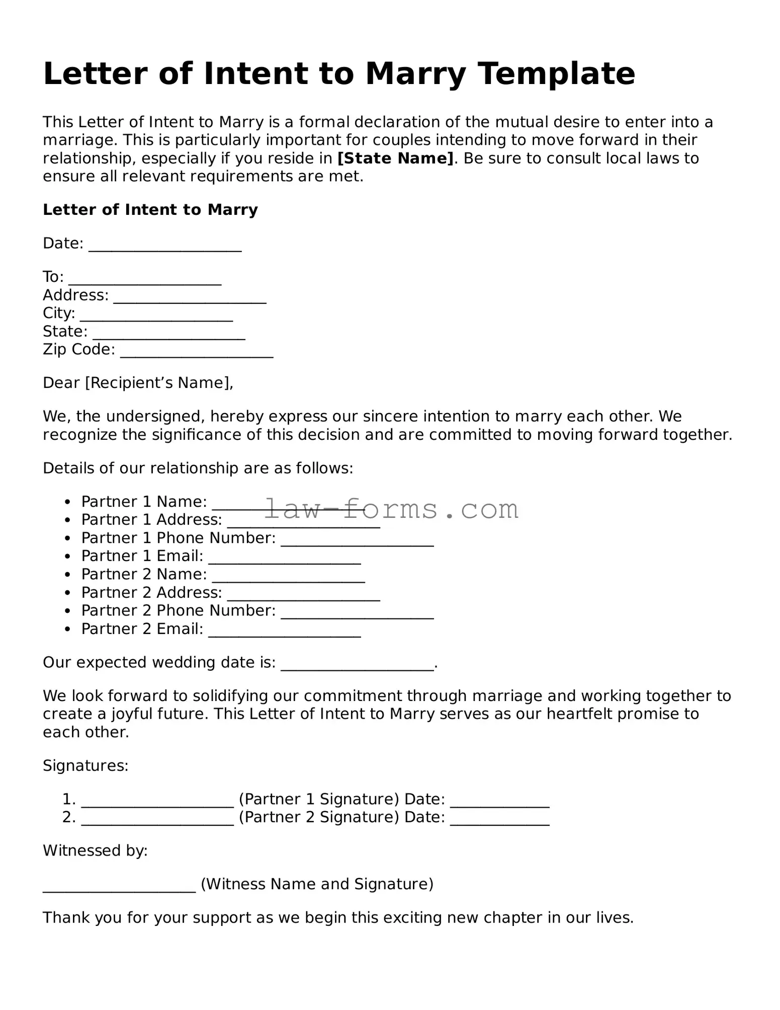 Valid Letter of Intent to Marry Template