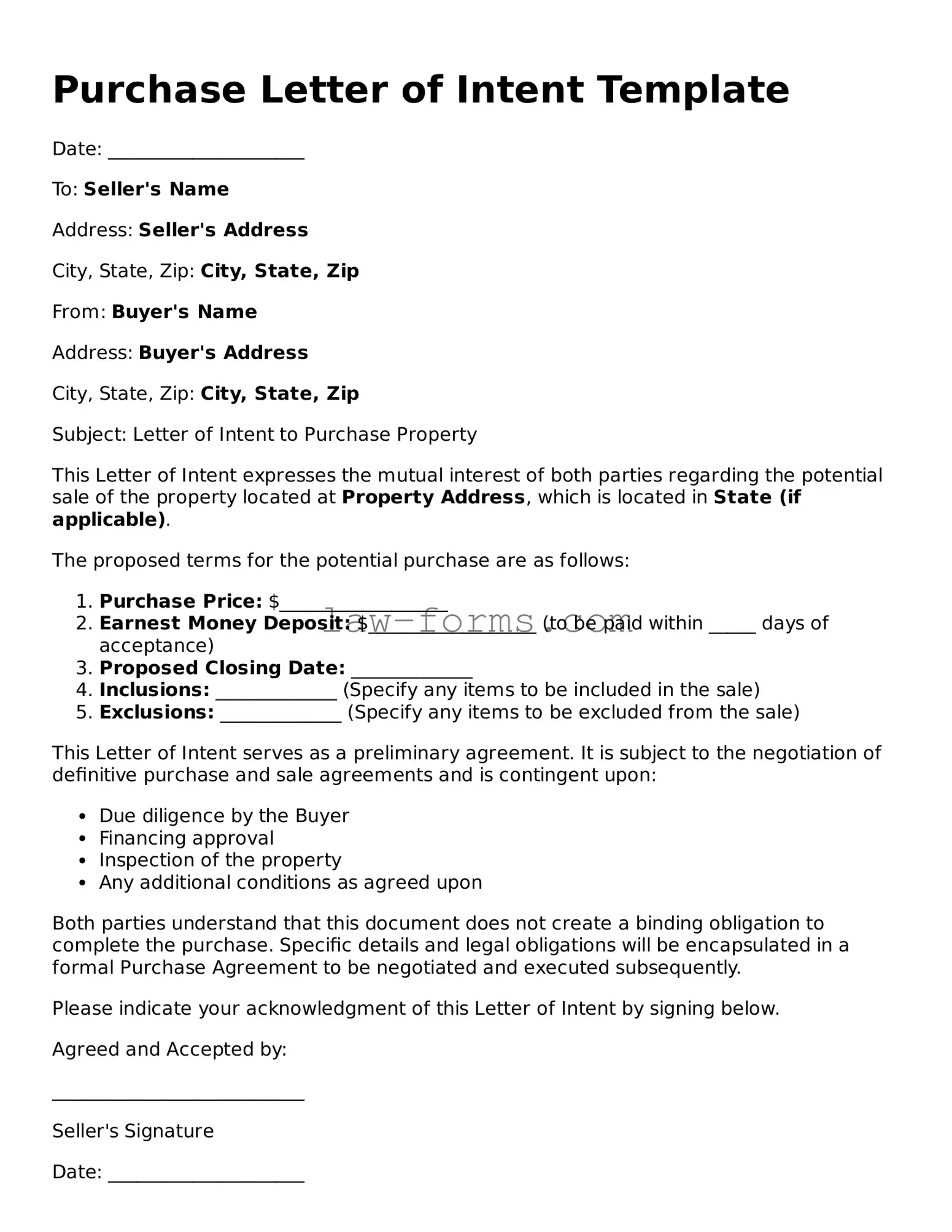 Valid Purchase Letter of Intent Template