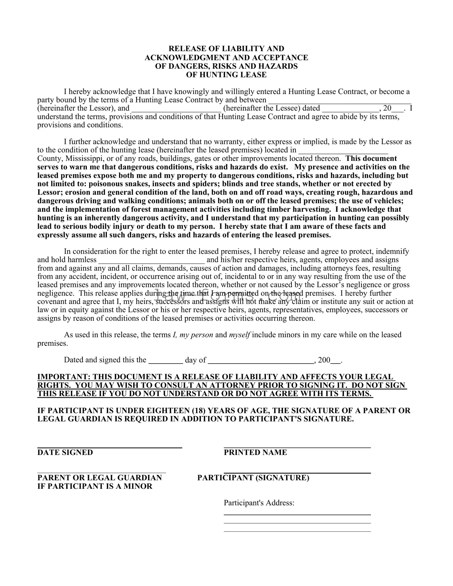 Liability Hunting PDF Template