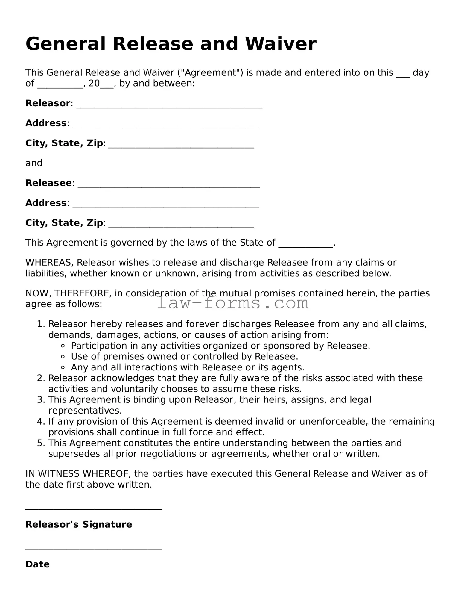 Valid Release of Liability Template