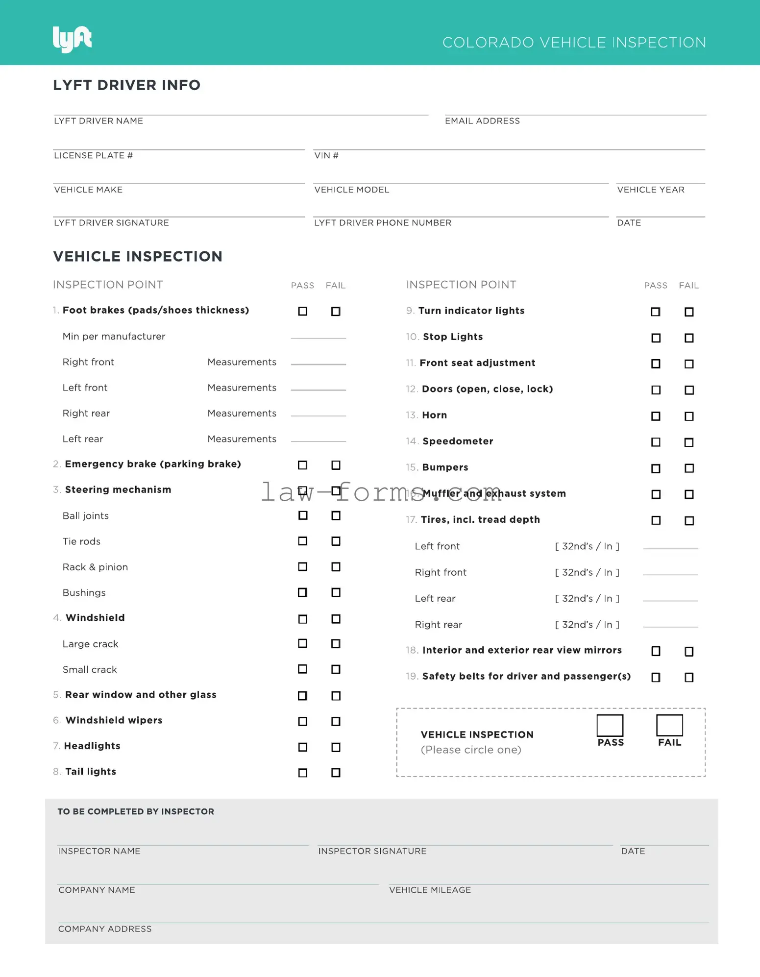 Lyft Inspection PDF Template
