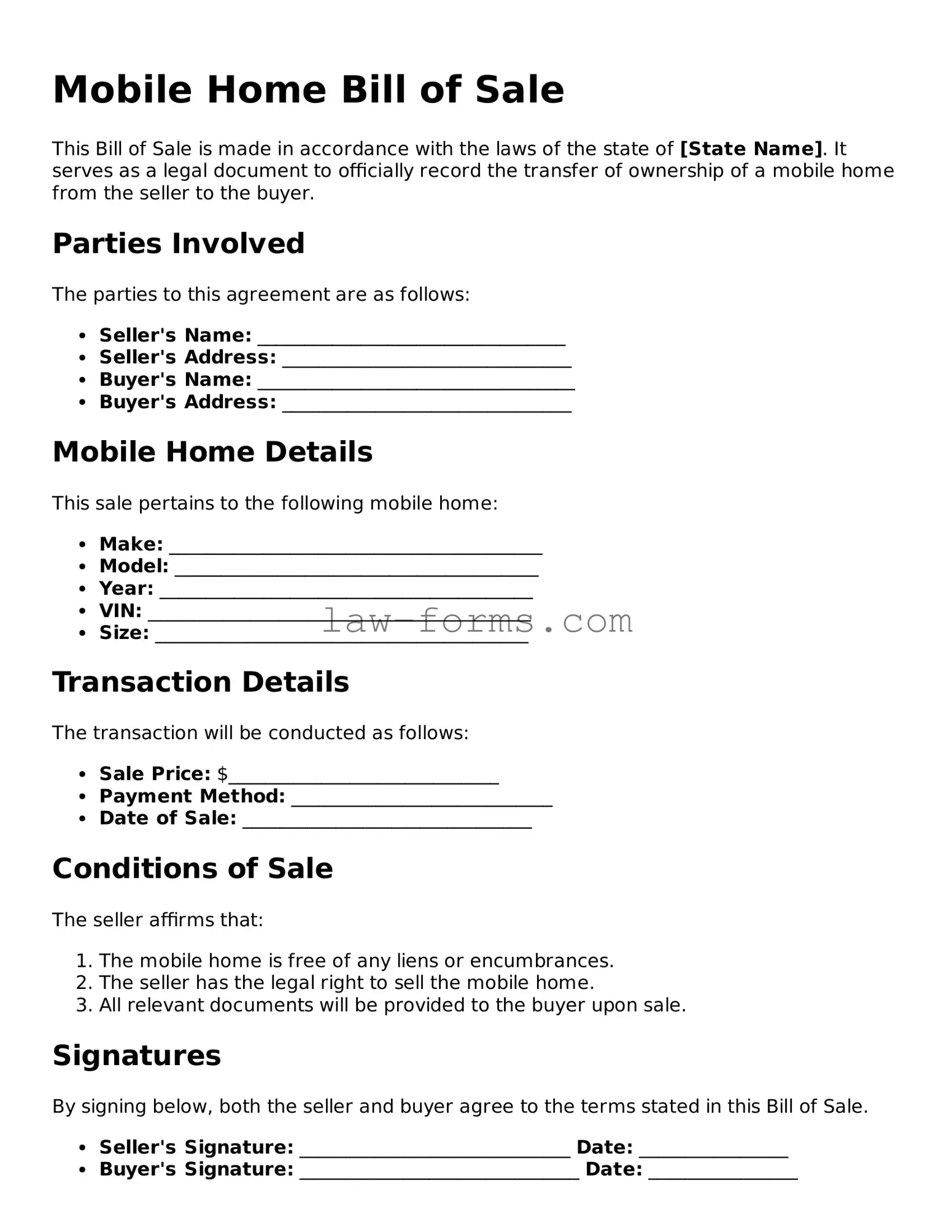 Valid Mobile Home Bill of Sale Template