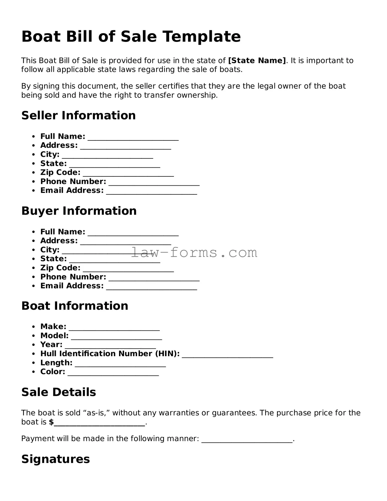 Valid Boat Bill of Sale Template