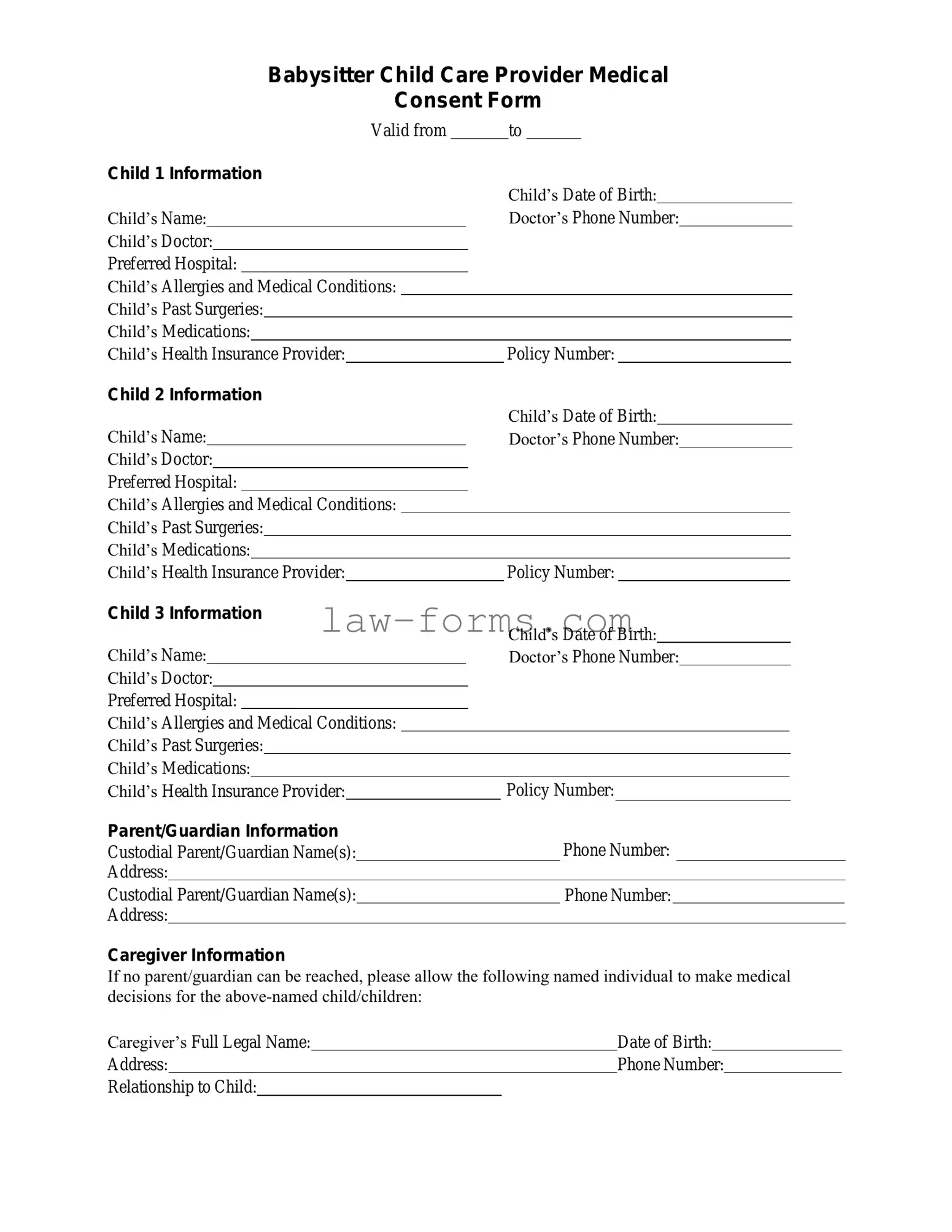 Medical Consent Babysitter PDF Template