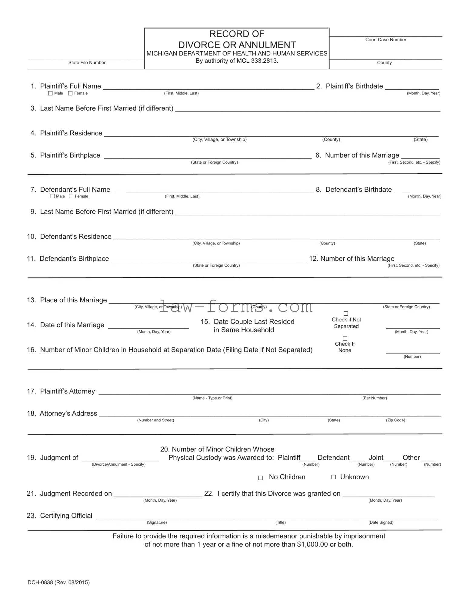 Michigan Dch 0838 PDF Template