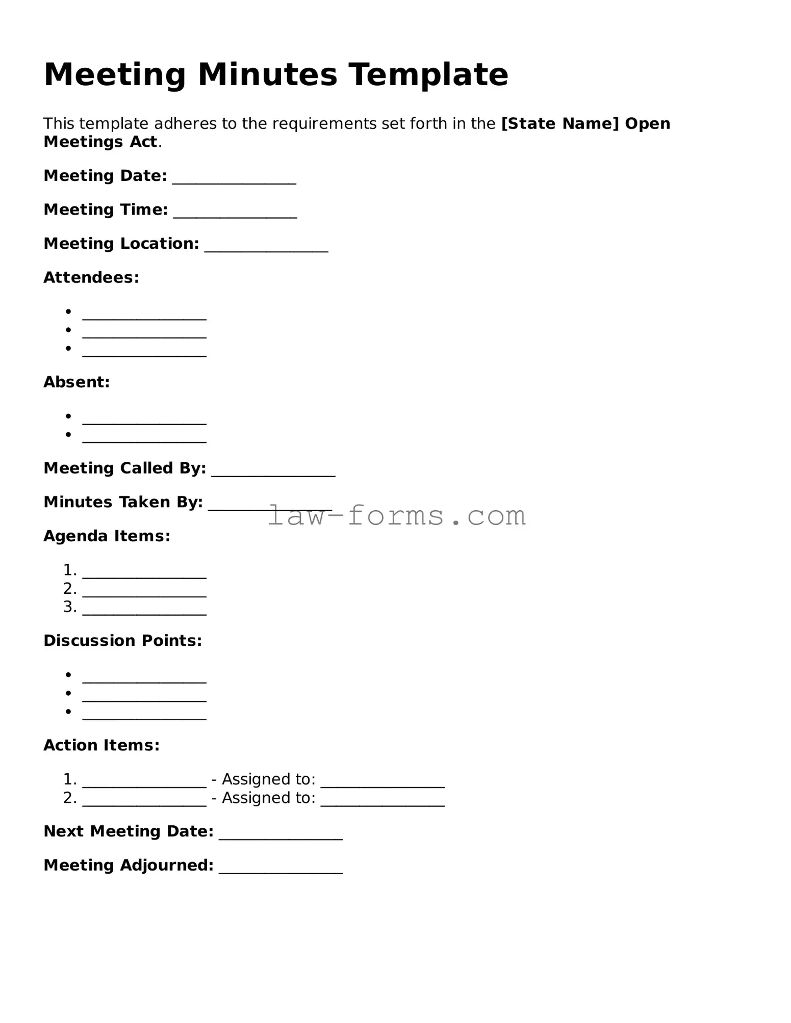 Printable meeting minutes template legal forms