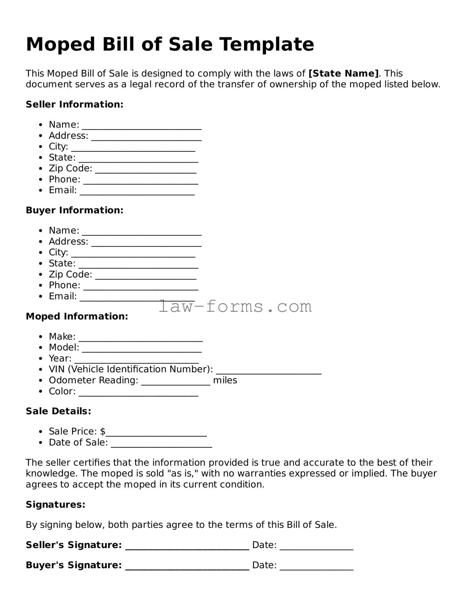 Valid Moped Bill of Sale Template