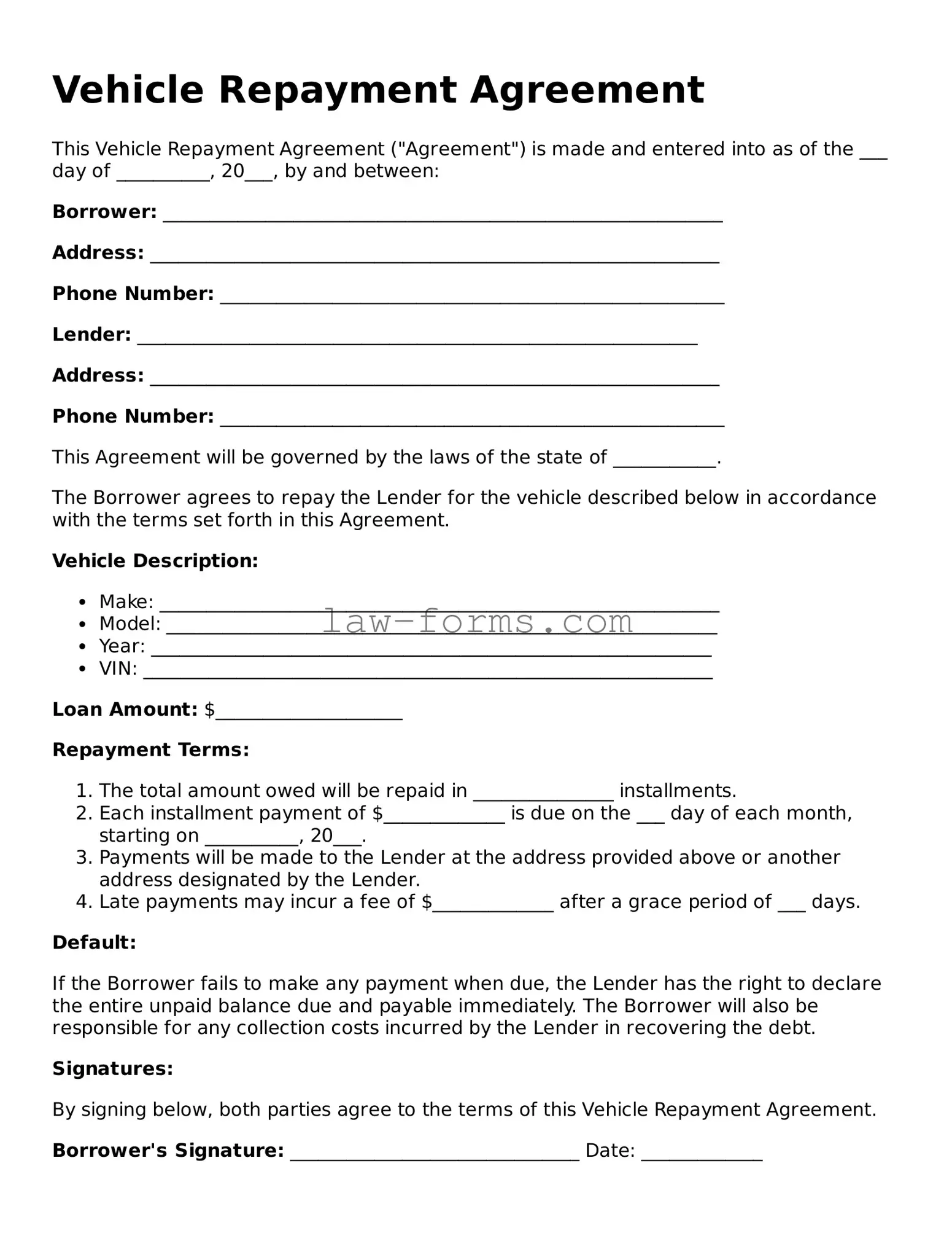 Valid Vehicle Repayment Agreement Template