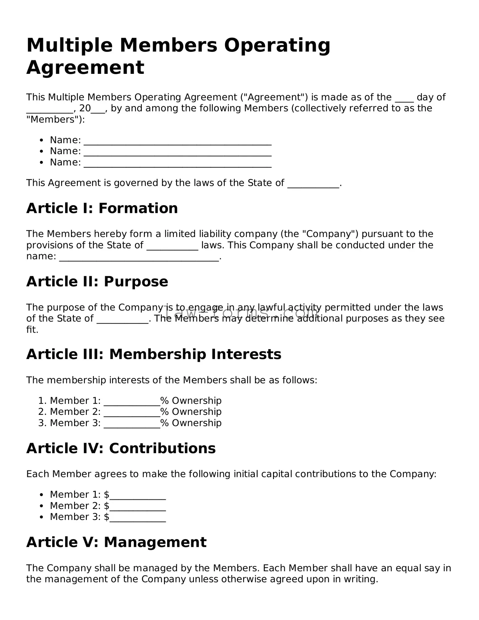 Valid Multiple Members Operating Agreement Template