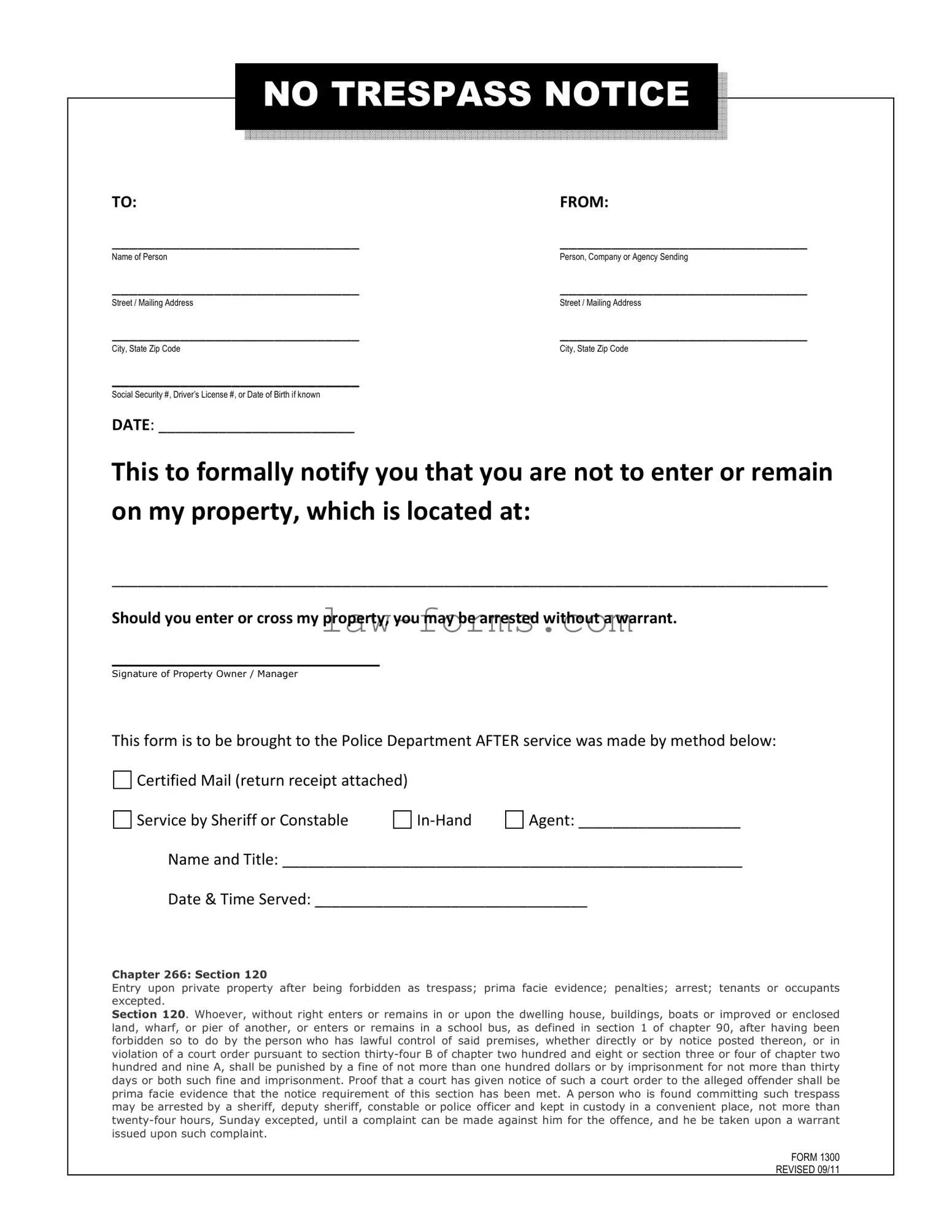 No Trespassing Letter PDF Template