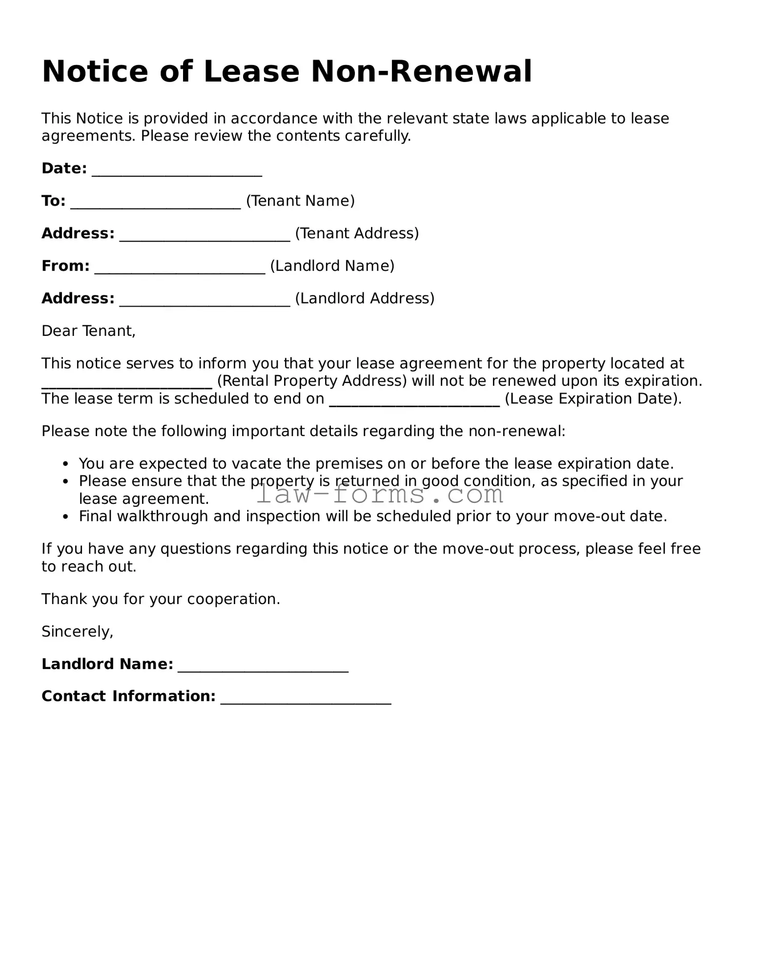 Valid Notice of Lease Non-Renewal Template