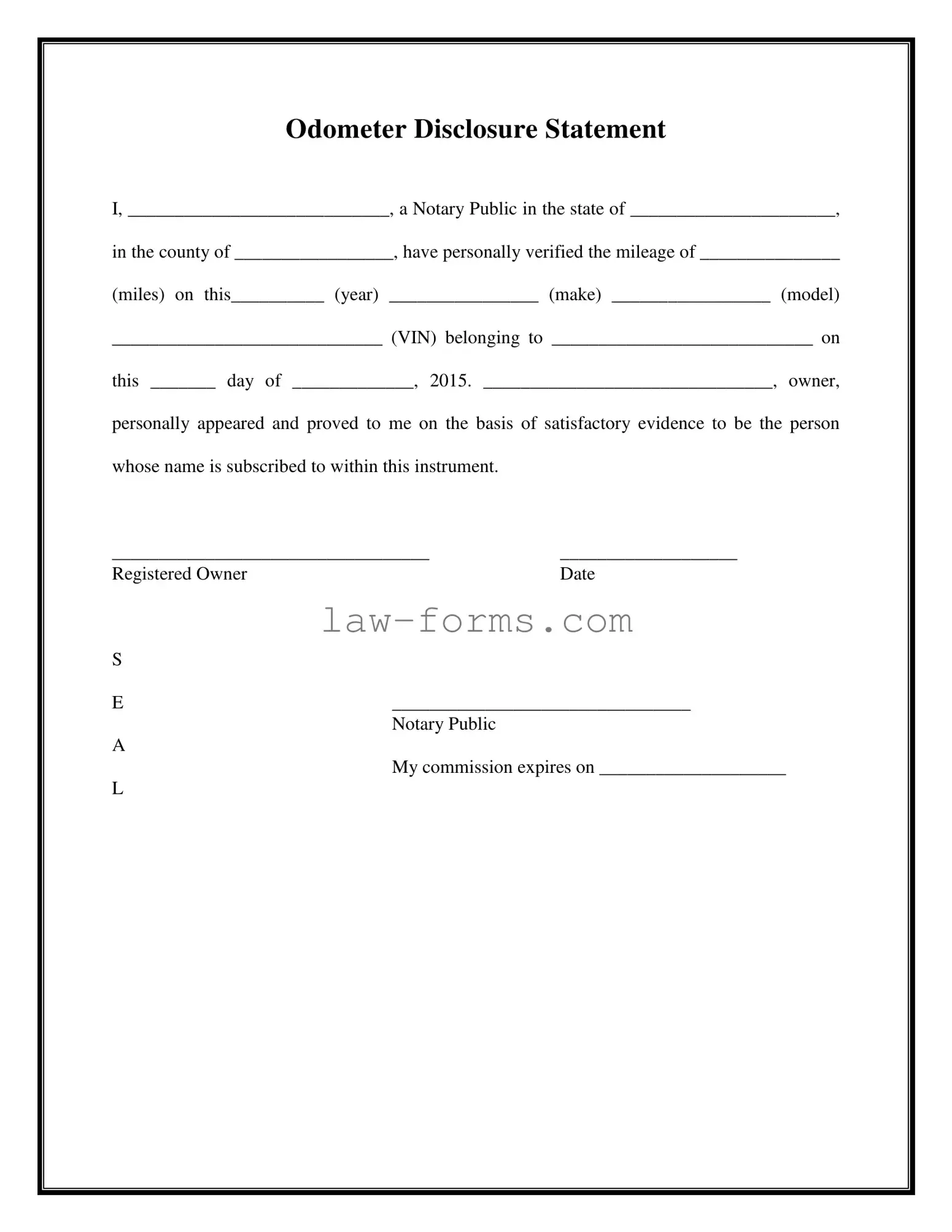 Notarized Odometer Statement PDF Template