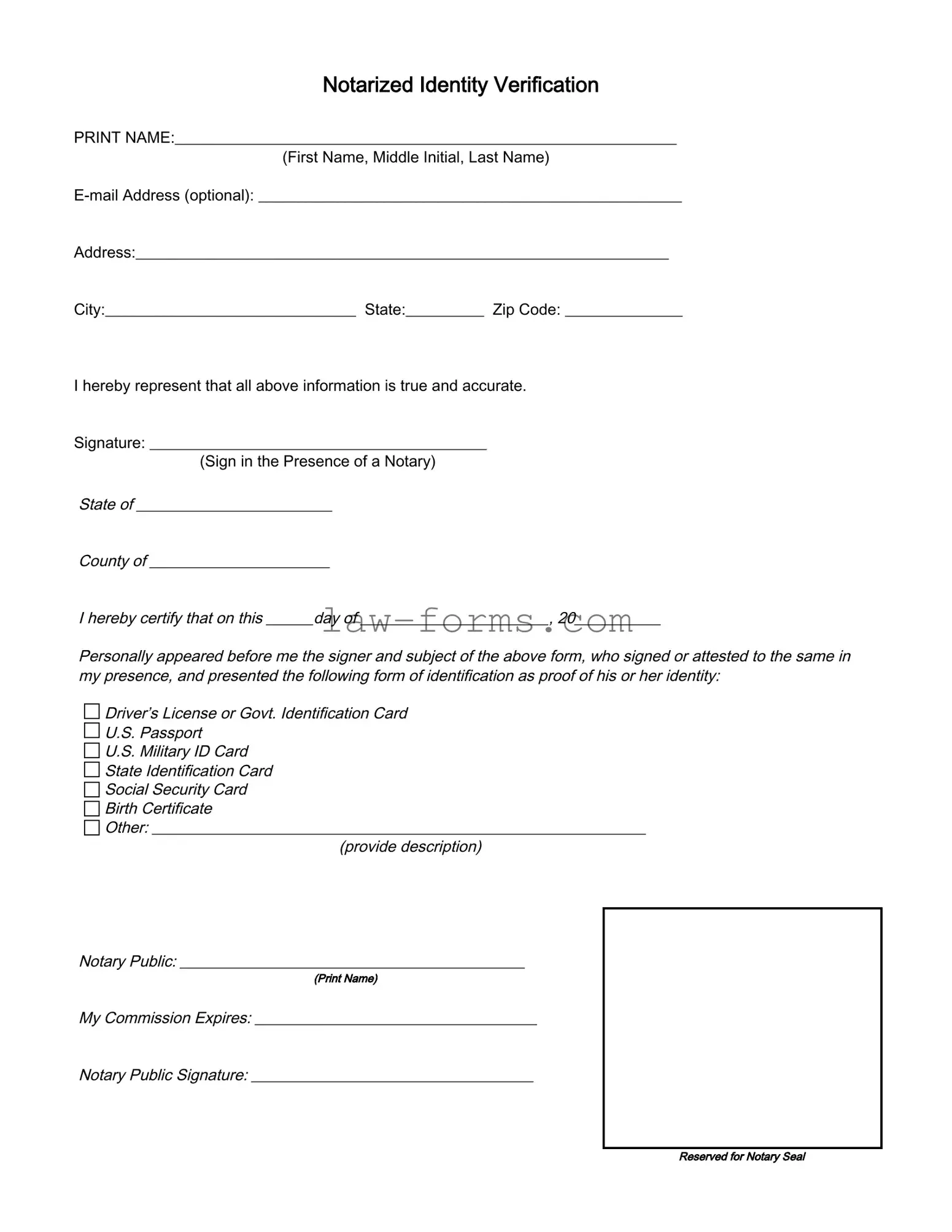 Notarized Identity Verification PDF Template
