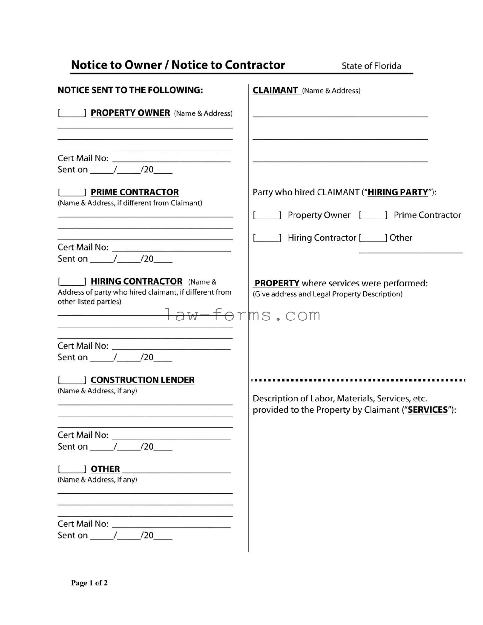 Notice Owner Florida PDF Template