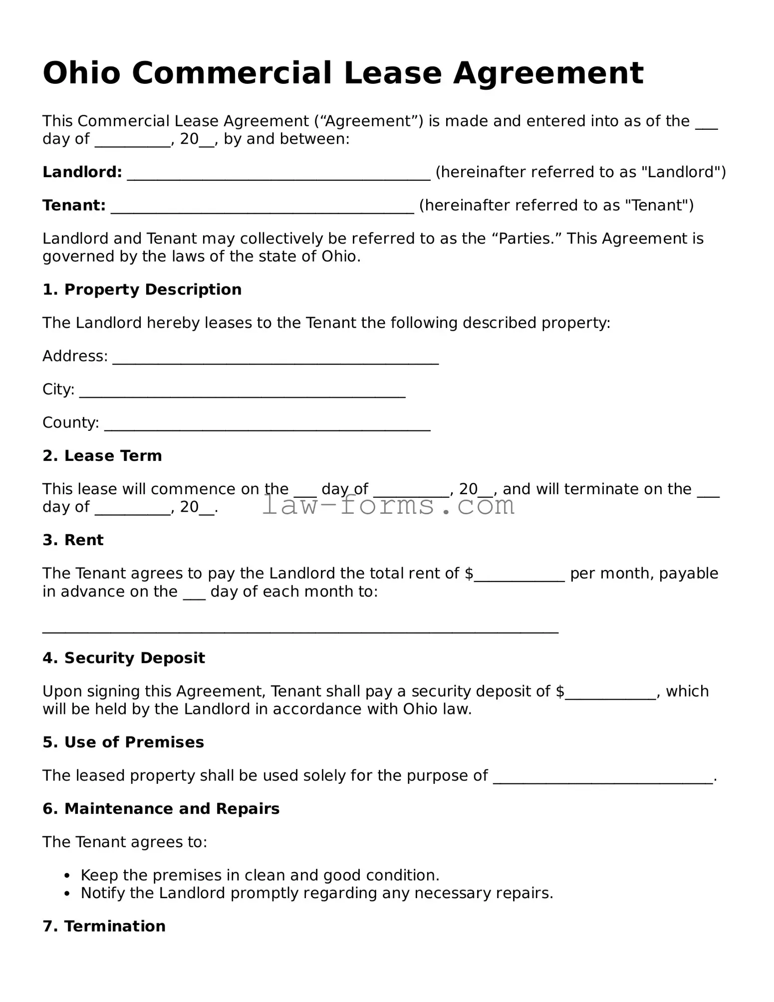 Valid Commercial Lease Agreement Form for Ohio State