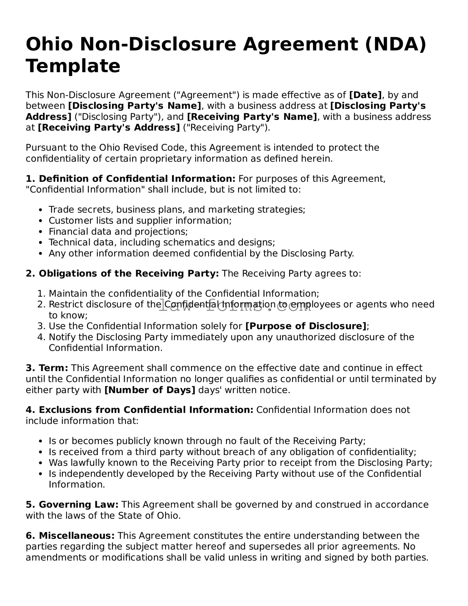 Valid Non-disclosure Agreement Form for Ohio State