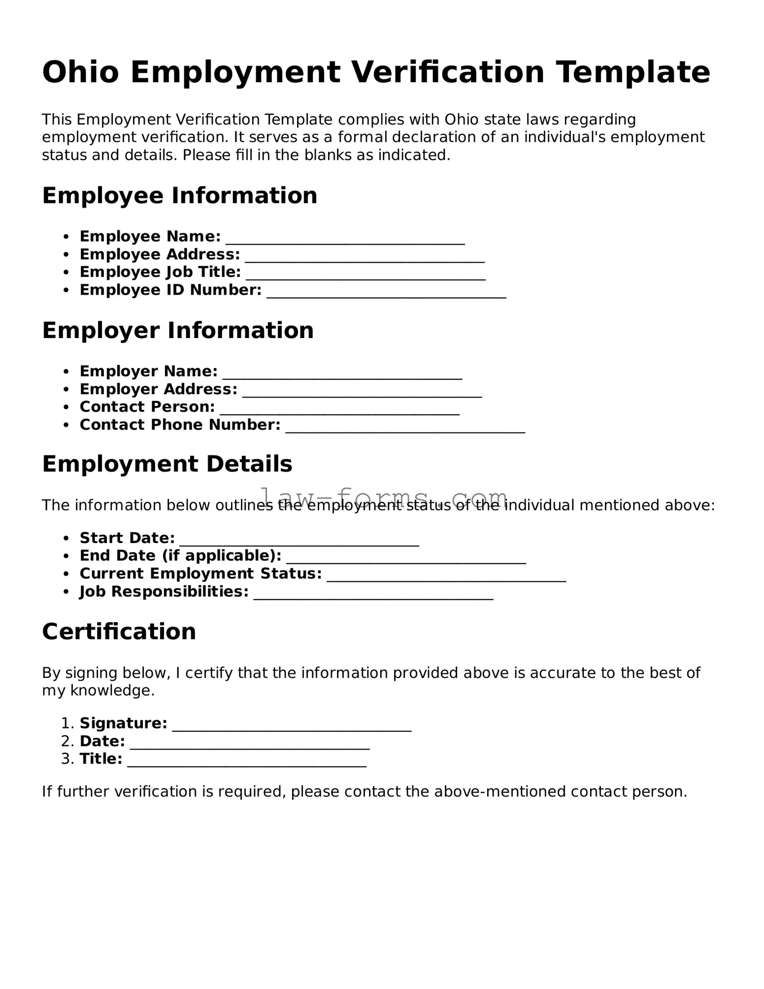 Valid Employment Verification Form for Ohio State