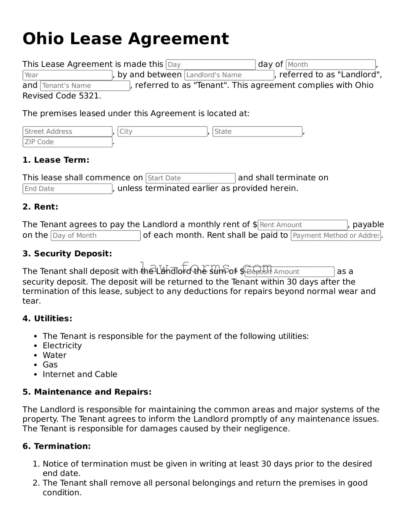 Valid Lease Agreement Form for Ohio State