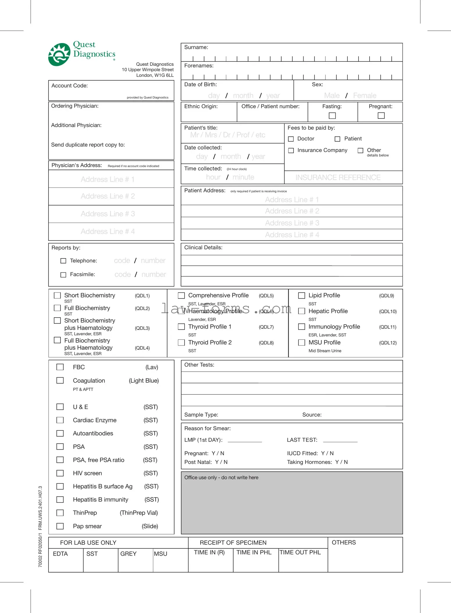 Order Quest Diagnostics PDF Template