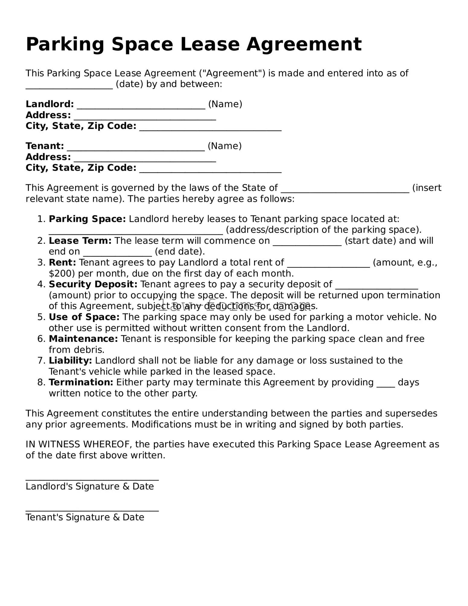 Valid Parking Space Lease Agreement Template