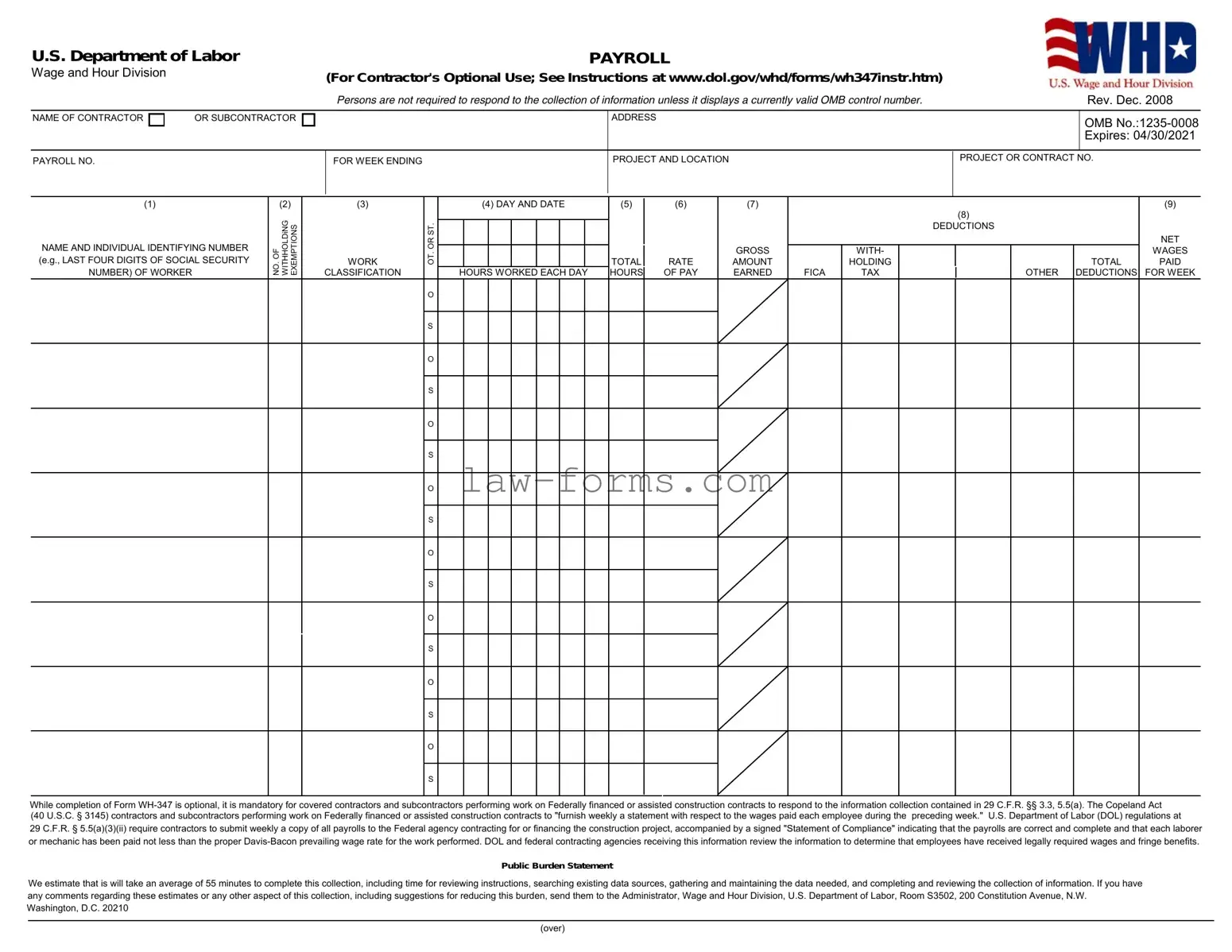 U.S. DoL PDF Template