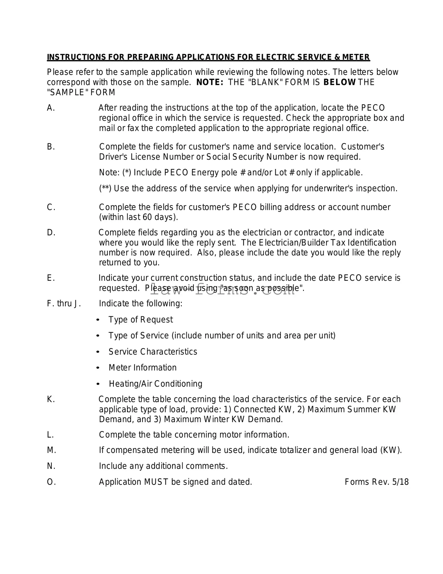 Peco Service And Meter Application PDF Template