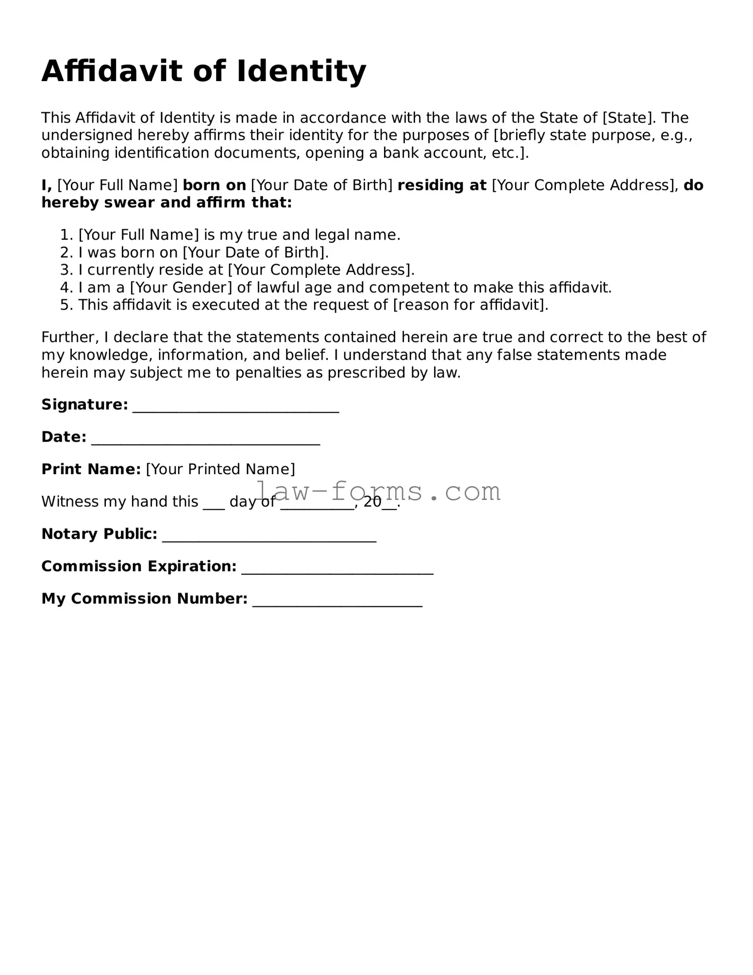 Valid Affidavit of Identity Template