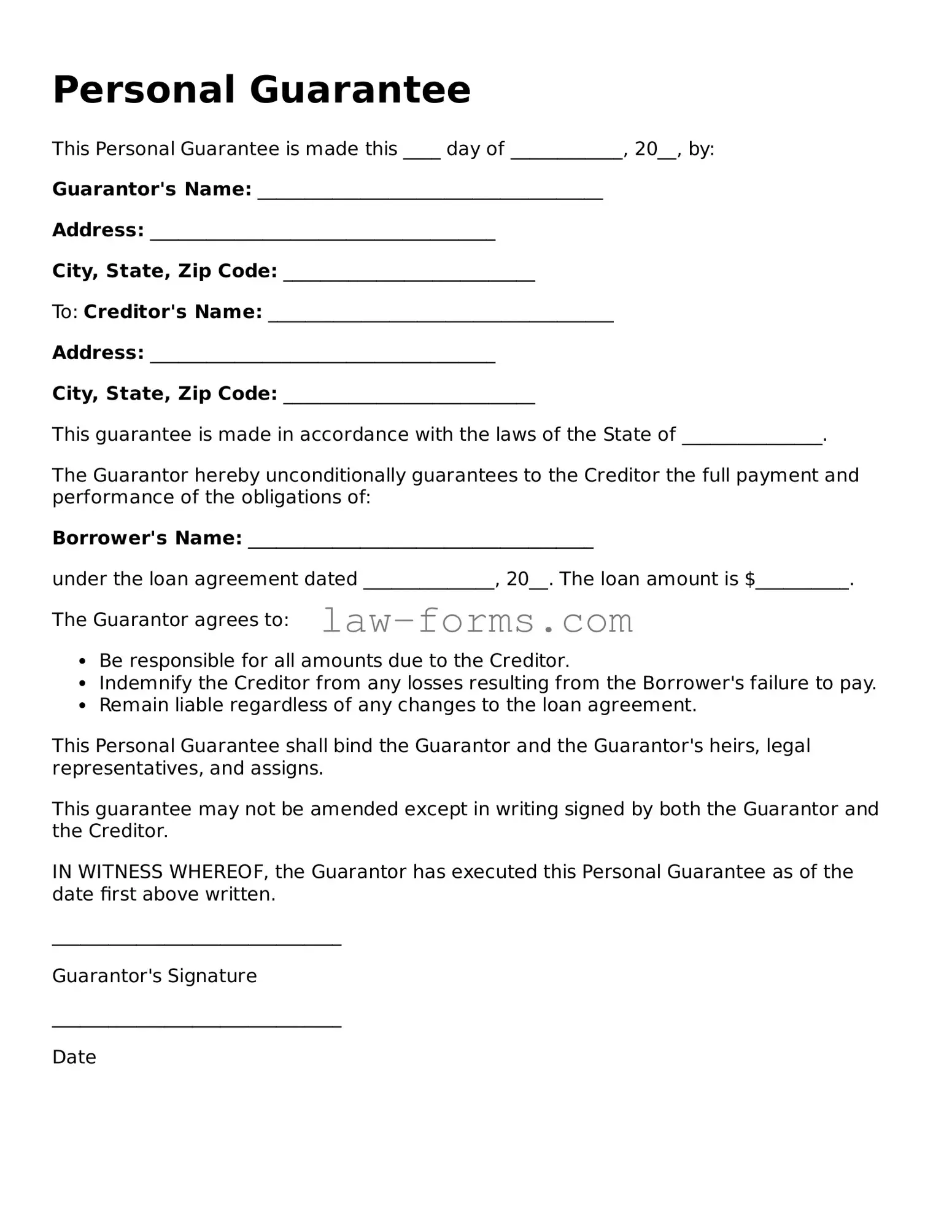 Valid Personal Guarantee Template