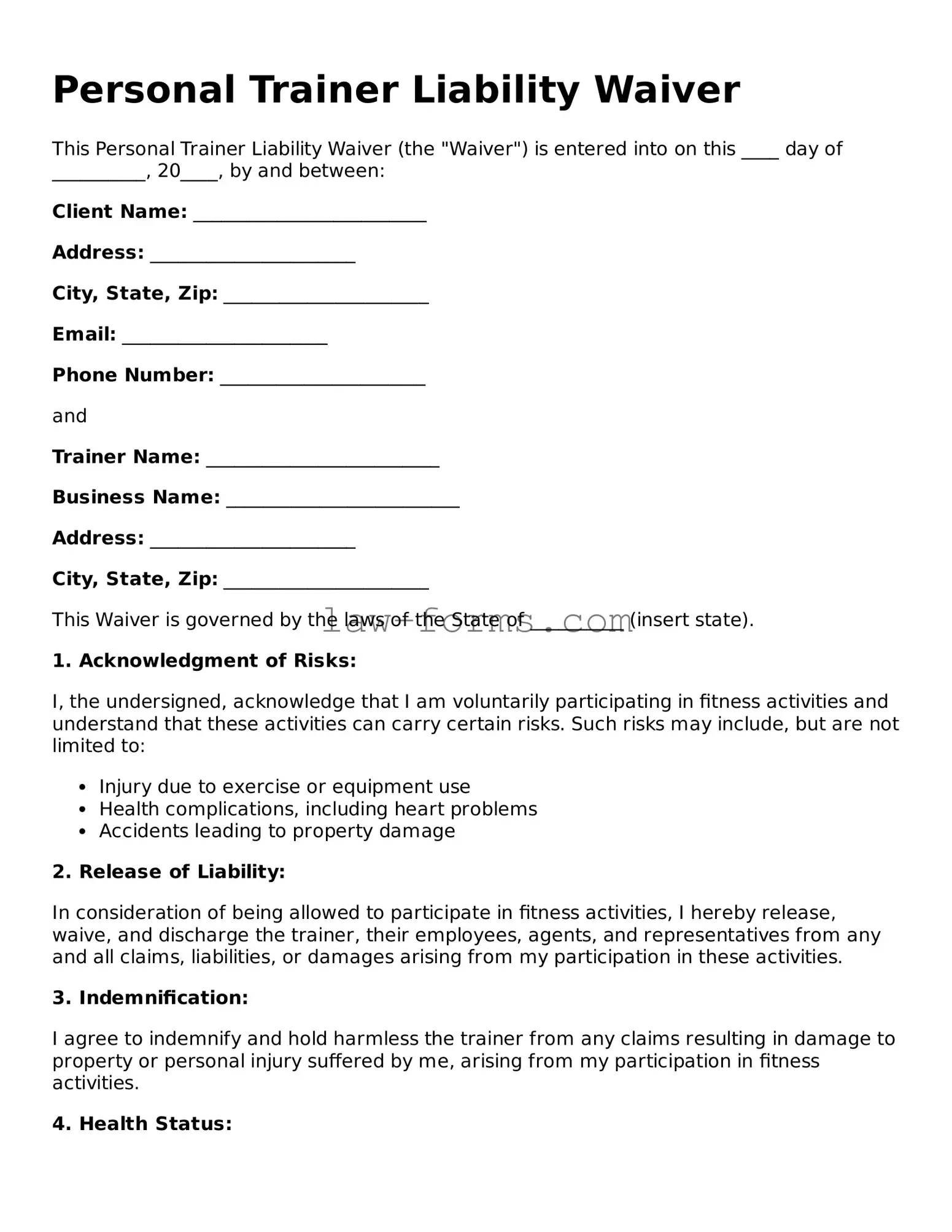 Valid Personal Trainer Liability Waiver Template